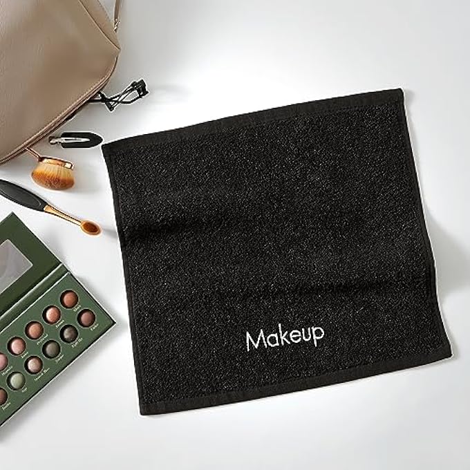 Arkwright, LLC ARKWRIGHT MAKEUP REMOVER WASH CLOTH - (PACK OF 6) 100% COTTON SOFT QUICK DRY FINGERTIP FACE TOWEL WASHCLOTHS FOR HAND AND MAKE UP, 13 X 13 IN, BLACK - Image 3